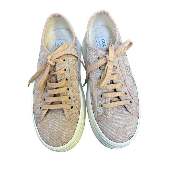 Gucci Blush GG Canvas Platform Sneakers Ivory Sole Lace-Up Size 37/7 - Picture 5 of 12